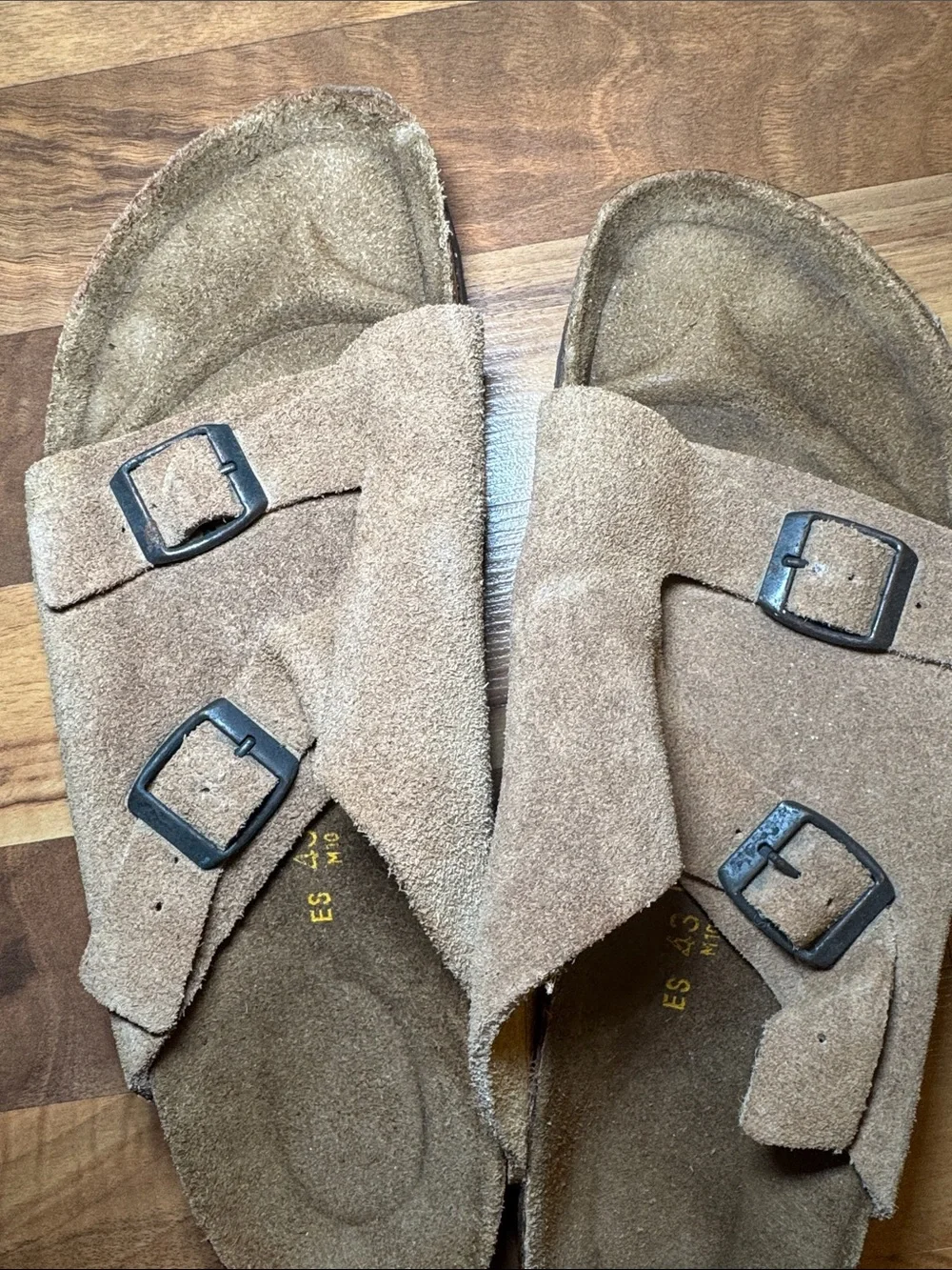 Birkenstock Tan Suede Buckle Slide Sandals Men size 10